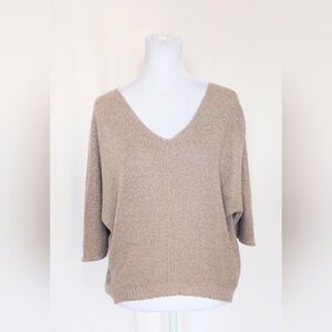 Carina Ricci Womens Size Small  3/4 Sleeve V Neck Sweater Gold Sparkle Gold